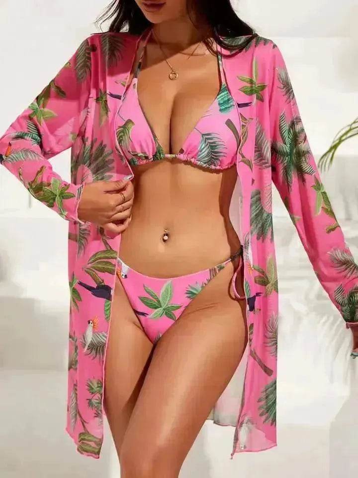 New Swimsuit Women's Printed Mesh Three-piece Blouse - EX-STOCK Canada
