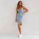 New U-neck Suspender Denim Dress Summer Casual Tight Slim Fit Dresses With Slit Design Womens Clothing - EX-STOCK Canada