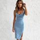 New U-neck Suspender Denim Dress Summer Casual Tight Slim Fit Dresses With Slit Design Womens Clothing - EX-STOCK Canada