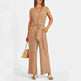 New V-neck Sleeveless Long Jumpsuit With Pockets And Lace-up Design Wide-leg Straight Trousers Summer Womens Clothing - EX-STOCK CANADA