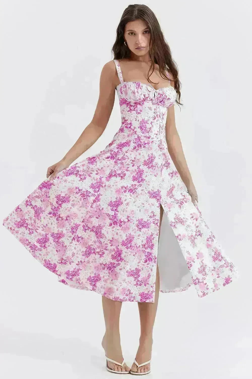 New Women's Floral Print Dress With Straps - EX-STOCK CANADA
