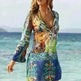 New Women'S Wear Europe And America Sexy V-Neck Chiffon Long Sleeve Printed Beach Skirt Skirt - EX-STOCK CANADA