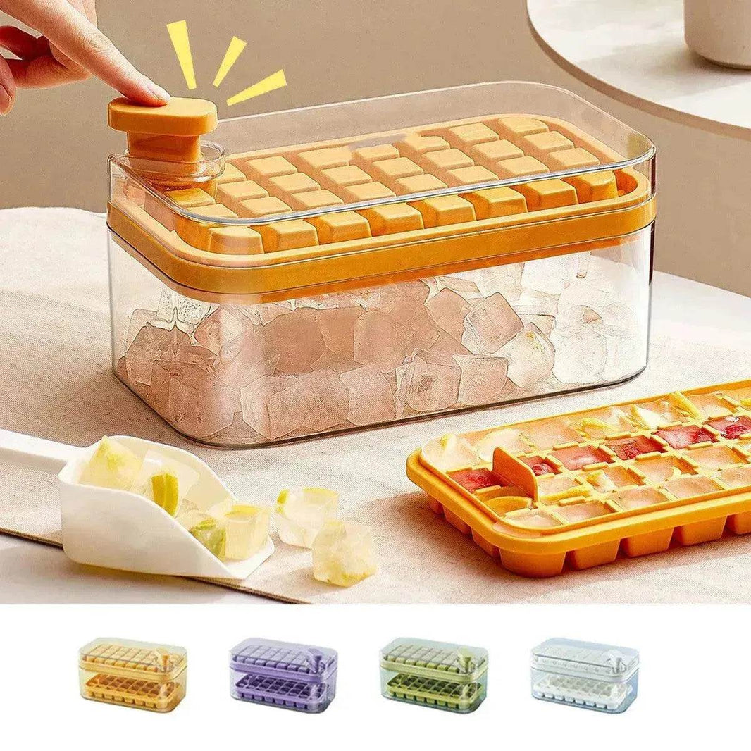 One-button Press Type Ice Mold Box Plastics Ice Cube Maker Ice Tray Mold With Storage Box With Lid Bar Kitchen Accessories - EX-STOCK Canada