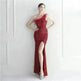 Ostrich Feather Off-shoulder Collar Sequined Dress Long Evening Gown - EX-STOCK CANADA