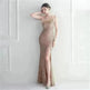 Ostrich Feather Off-shoulder Collar Sequined Dress Long Evening Gown - EX-STOCK CANADA
