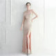 Ostrich Feather Off-shoulder Collar Sequined Dress Long Evening Gown - EX-STOCK CANADA