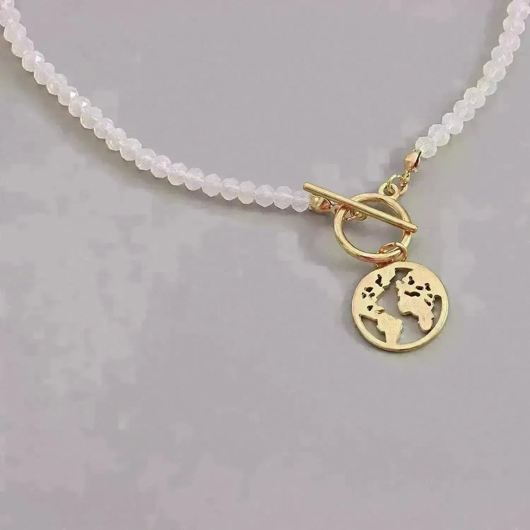 OT Buckle World Map Plate-shaped Pendant Necklace For Women - EX-STOCK CANADA