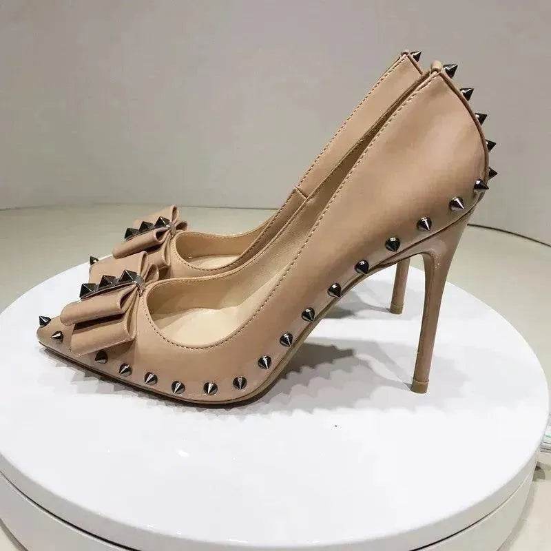 Patent Leather Bow Rivet High Heels Pointed Toe Stiletto Shoes - EX-STOCK Canada