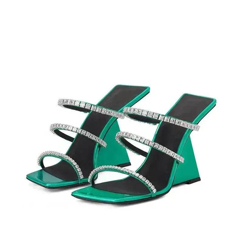 Patent Leather Square Block High Wedge Slippers - EX-STOCK Canada