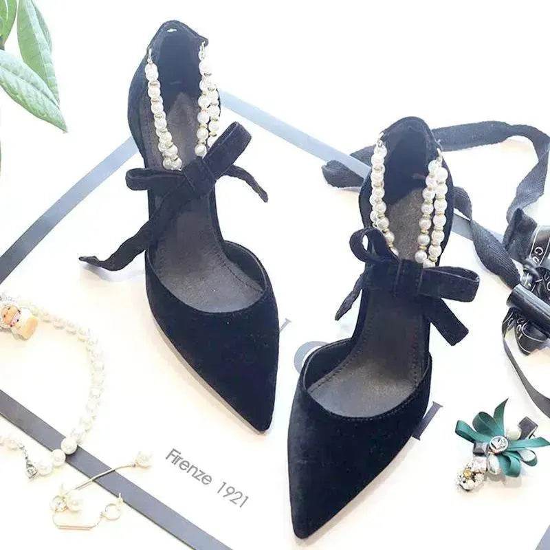 Pearl Ankle Strap High Heels Trendy Pointed Toe Stiletto Shoes - EX-STOCK Canada