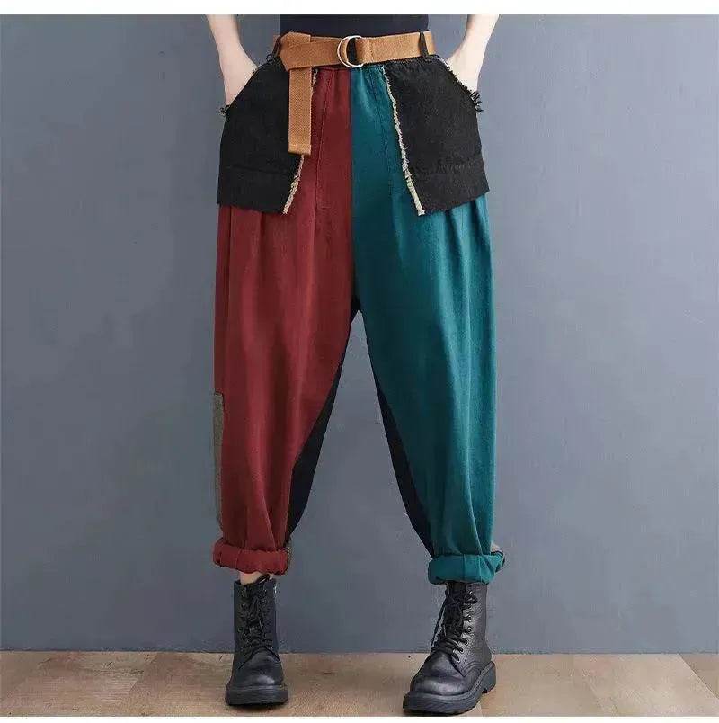 Personality Contrast Color Stitching Denim Trousers For Women - EX-STOCK Canada