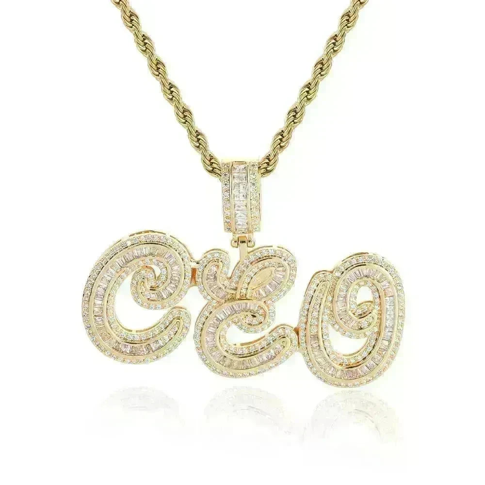 Personalized Cursive Letter Splicing Combination Pendant Micro Zirconia Necklace for men. - EX-STOCK CANADA