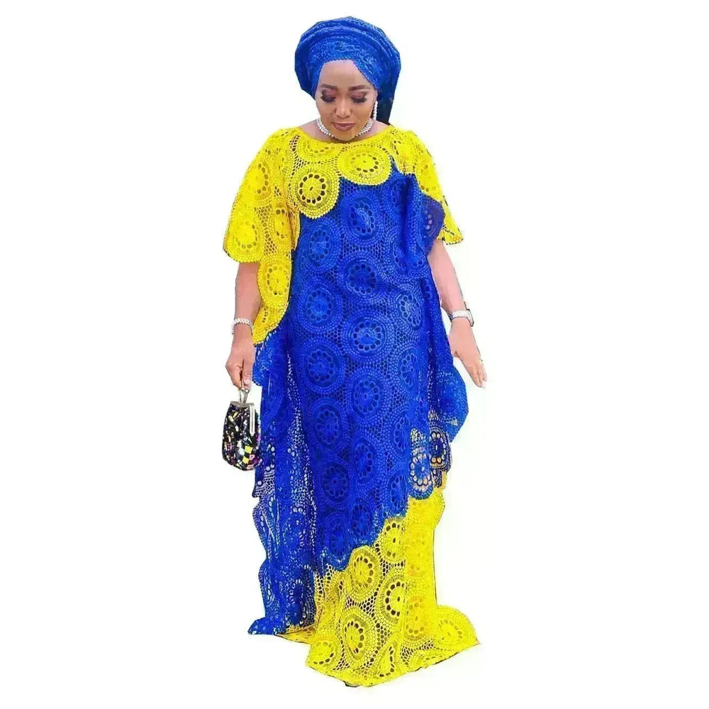 Plus Size Embroidered Lace Loose Multicolor Bat Sleeve Gown Dress - EX-STOCK CANADA