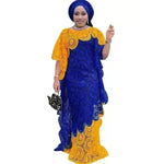 Plus Size Embroidered Lace Loose Multicolor Bat Sleeve Gown Dress - EX-STOCK CANADA