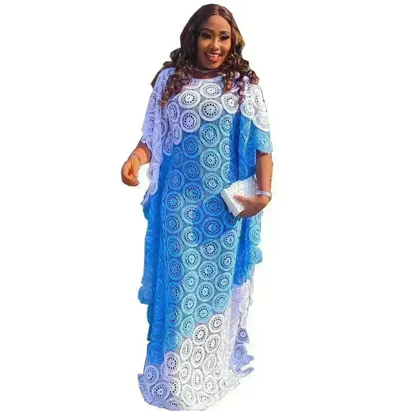 Plus Size Embroidered Lace Loose Multicolor Bat Sleeve Gown Dress - EX-STOCK CANADA