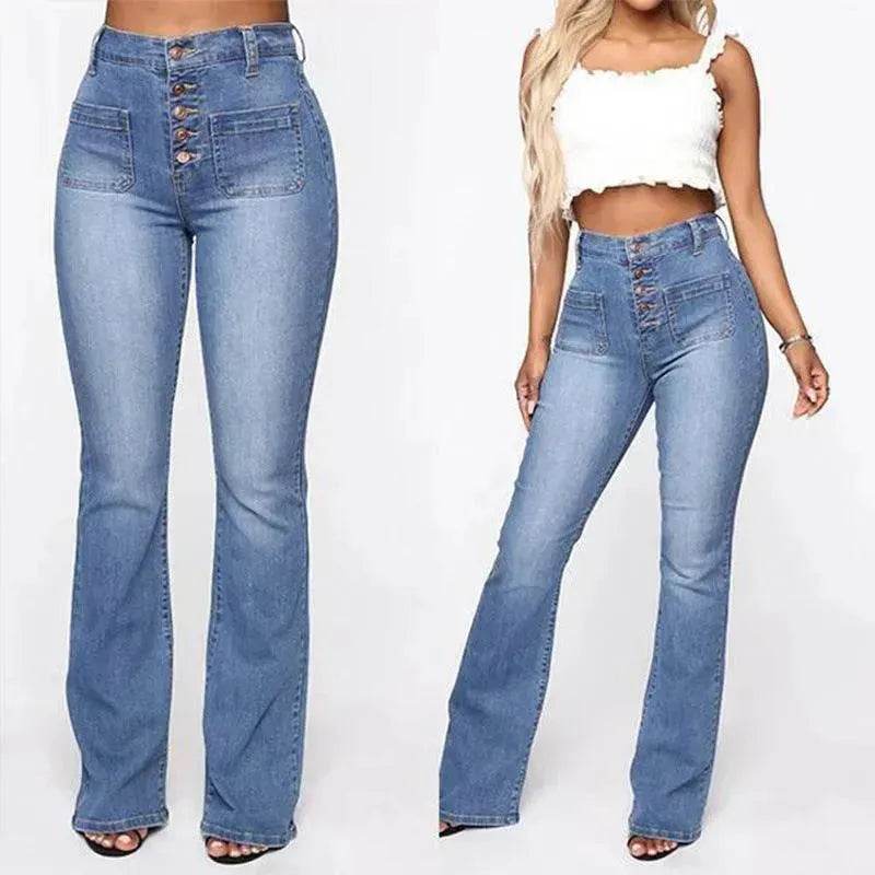 Plus Size Jeans Women Patch Pocket Washed Ladies High Waist Denim Trousers - EX-STOCK Canada