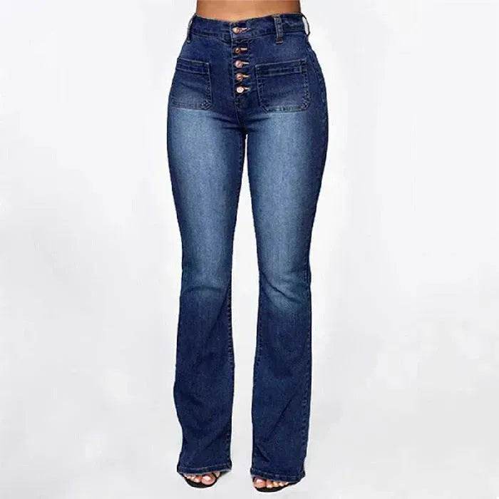 Plus Size Jeans Women Patch Pocket Washed Ladies High Waist Denim Trousers - EX-STOCK Canada