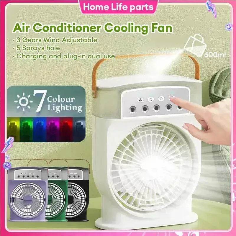 Portable USB Air Conditioner Cooling Fan With 5 Sprays 7 Color Light 600ML Water Tank Spray Mist Air Cooler Humidifiers - EX-STOCK Canada
