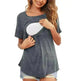 Pregnant Women Solid Color Round Neck Short Sleeves Breastfeeding Postpartum Nursing Top T-shirt - EX-STOCK CANADA