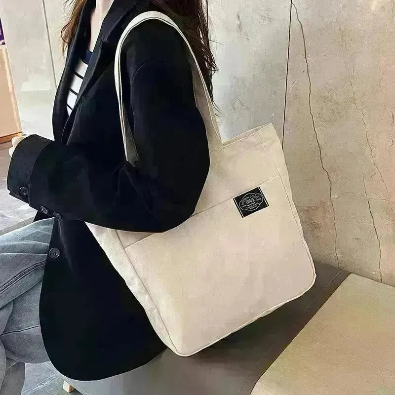 Preppy Style Canvas Handbags Women's Solid Color Simple Large Capacity Daily Shoulder Bag Multiple Pockets Shopping Bags Girls Students Tote Handbag. - EX-STOCK CANADA