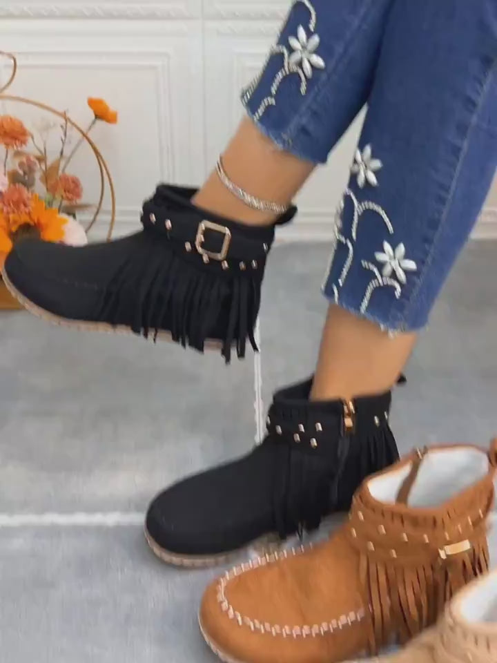Women's suede tassel ankle boots product video