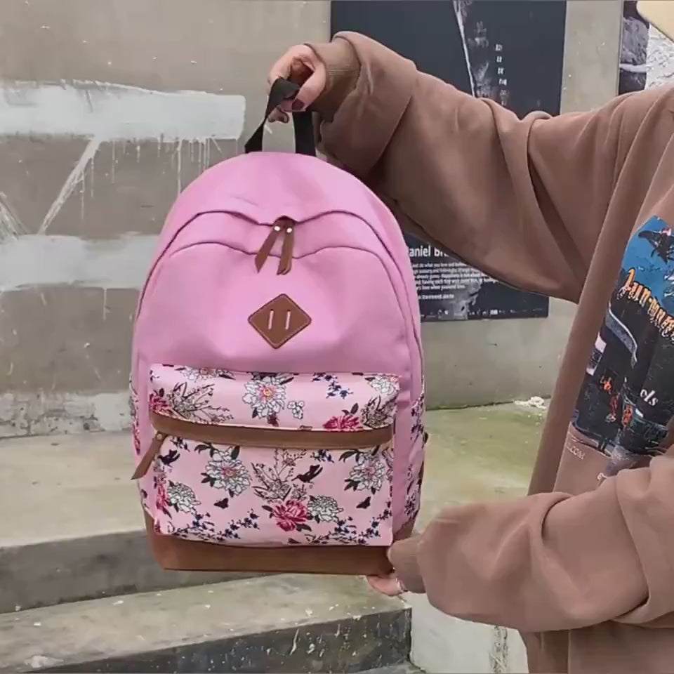 Floral Print 3-Piece Backpack Set – School Bag, Lunch Bag & Wallet video