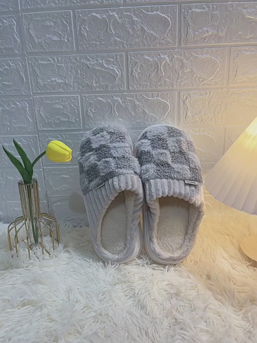 Plaid Plush Slippers Women's Indoor Plush Home Slippers Soft Sole Thick Non-Slip Warm House Shoes Couple Autumn And Winter - EX-STOCK Canada