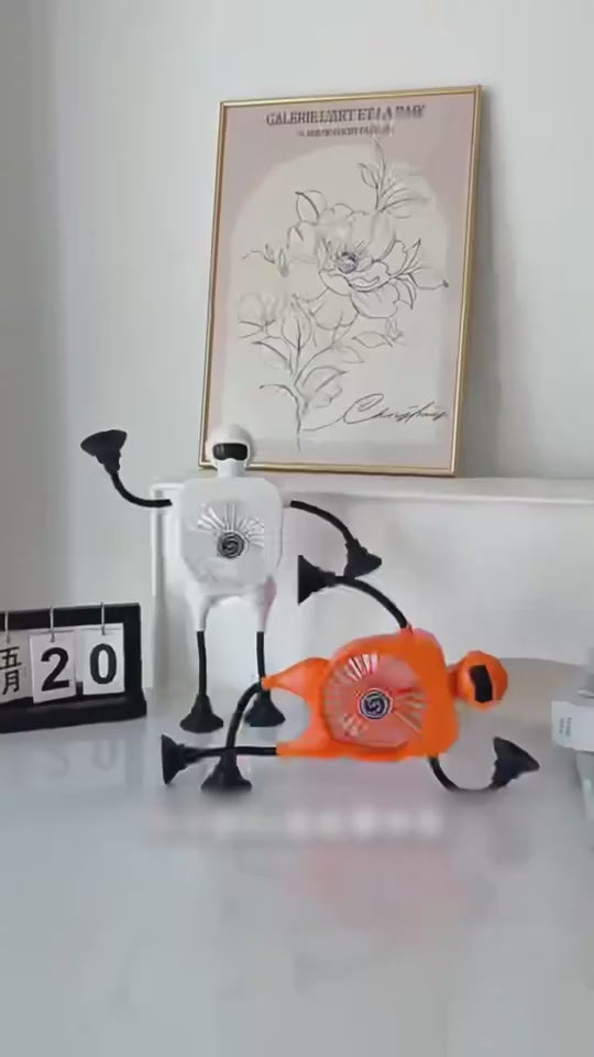 Robot USB Rechargeable Desk Fan with Suction Cup & Digital Display – 100-Speed Portable Cooling Fan-1