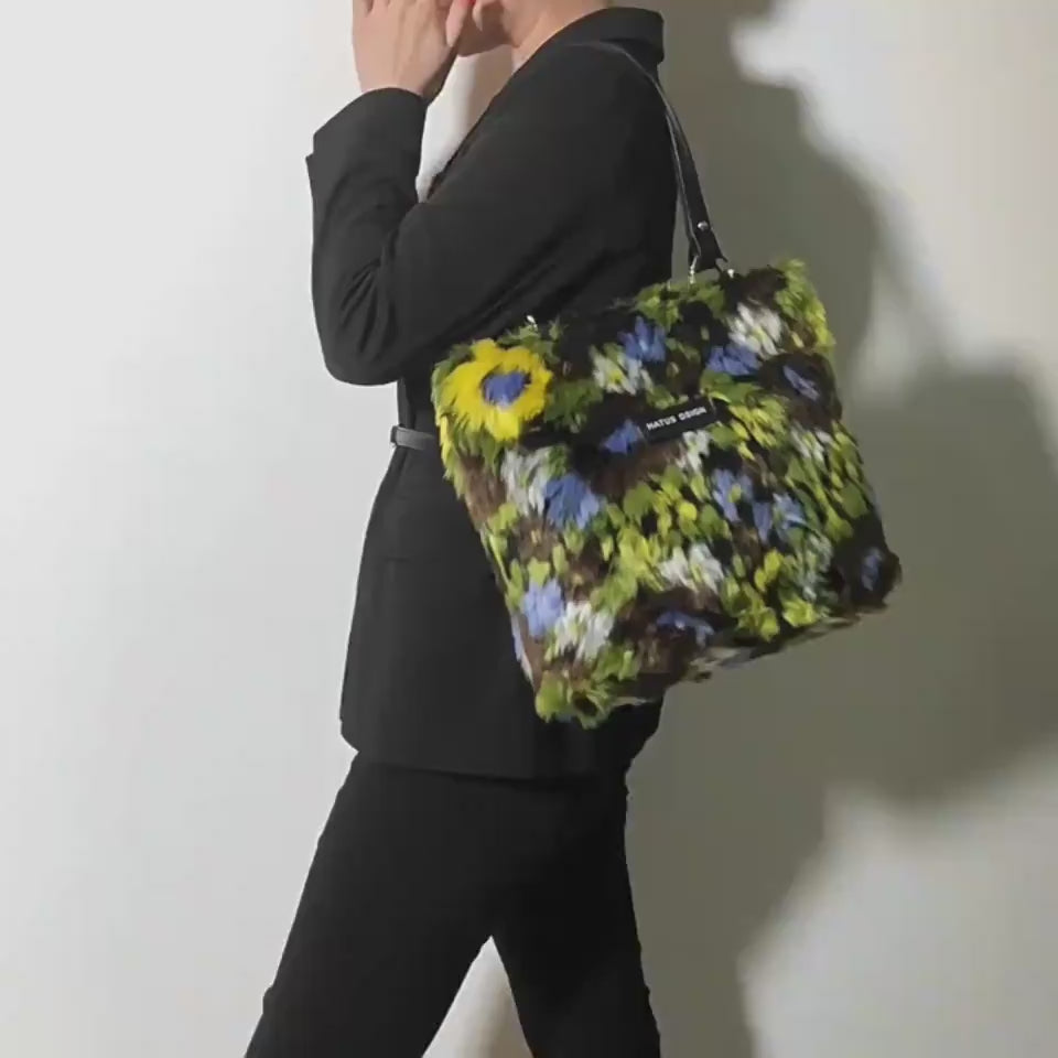 Women's Winter Plush Floral Shoulder Bag – Large Tote Handbag (White & Decor) 2