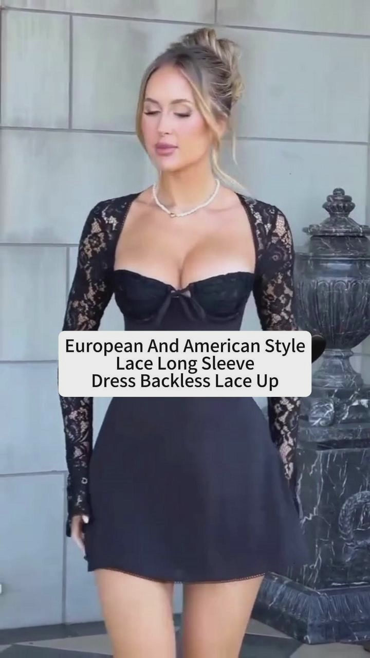 Women Fashion Corset Lace Long Sleeve Dress Charming Y2K Backless Lace up Short Mini Dress Low Back Mini Dress for Cocktail Evening Party Events. - EX-STOCK Canada