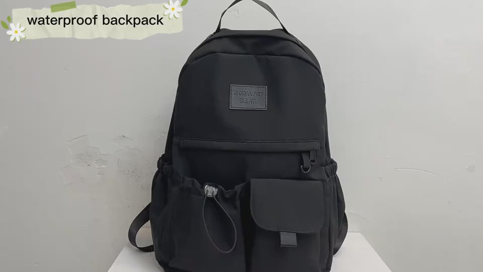 Waterproof Nylon School Backpack – Large Capacity Student Bag (Black, Blue, Pink, White)