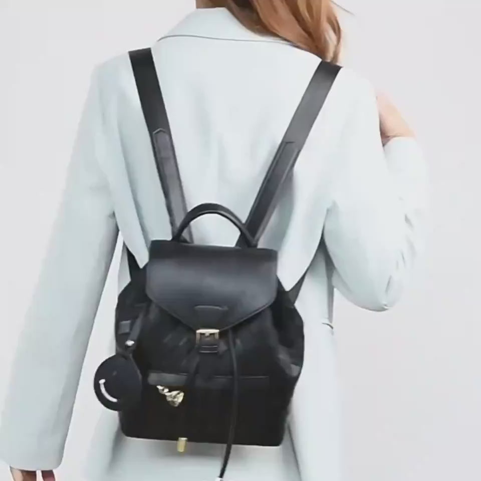 Women's Quilted PU Leather Backpack – Stylish Bucket Bag | Black, Black with Brown, Ostrich Khaki