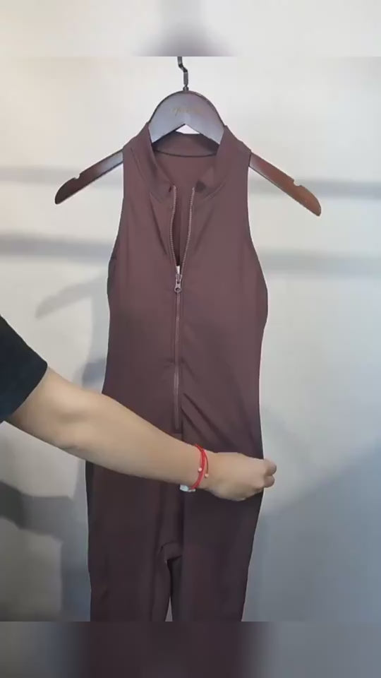 Woman's Zippered Sleeveless Stretch Shapewear Sports wear Jumpsuit - EX-STOCK Canada