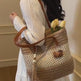 Striped Straw Beach Tote Bag with Tassel – Large Capacity Boho Shoulder Bag | Beige & Brown 7