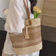 Striped Straw Beach Tote Bag with Tassel – Large Capacity Boho Shoulder Bag | Beige & Brown 2