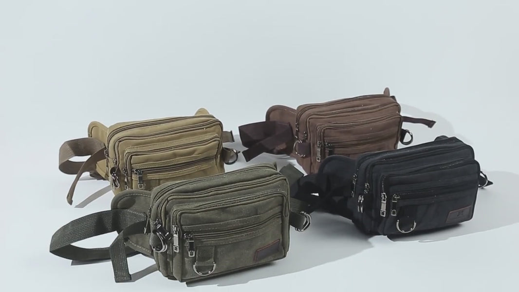Canvas Fanny Pack With 4 Zipper Pockets Waist Bag