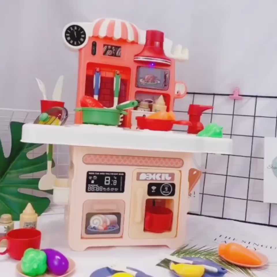 Children's Play House Tableware Table Light and Music Loop Water Cooking Girl Simulation Kitchen Toy Set