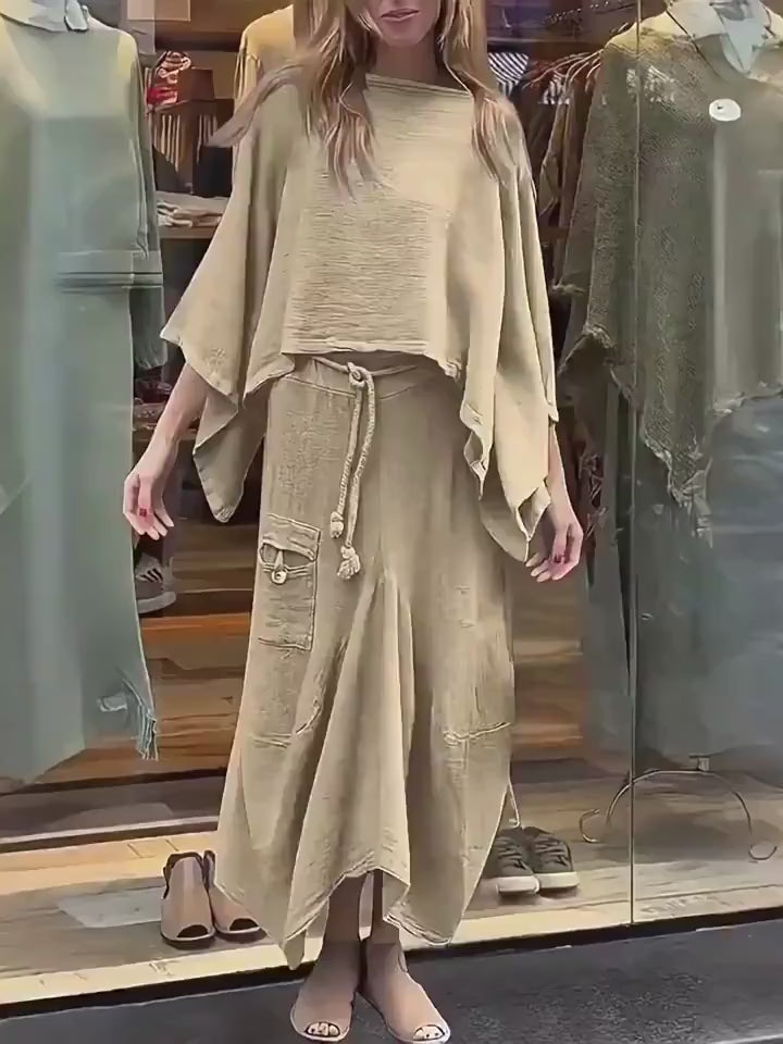Women's Boho Loose Two-Piece Skirt Set — Pullover Top & Maxi Skirt | S–5XL-1