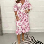 Printed Casual V-neck Long-sleeve Dress Women - EX-STOCK CANADA