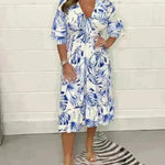 Printed Casual V-neck Long-sleeve Dress Women - EX-STOCK CANADA