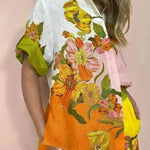 Printed Cotton And Linen Two-piece Suit Outfit Top Wide-leg Pants - EX-STOCK CANADA