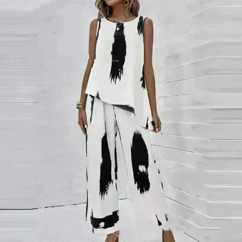 Printed Irregular Top Two-piece Pants Women - EX-STOCK CANADA