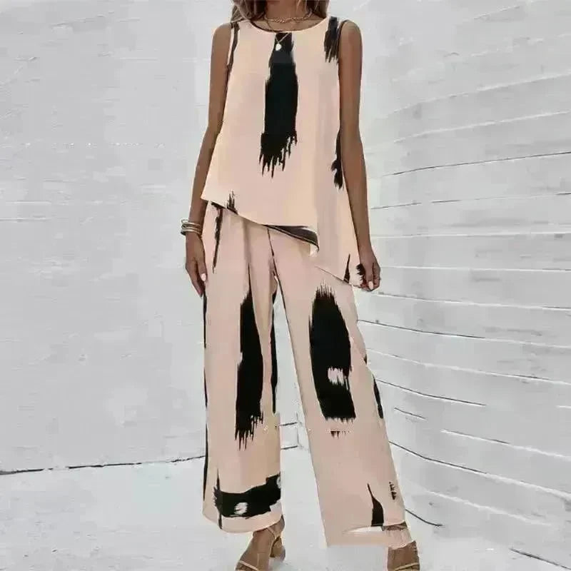 Printed Irregular Top Two-piece Pants Women - EX-STOCK CANADA