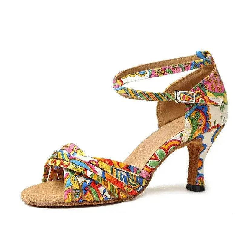 Printed Satin Latin Dance Shoes High Heels - EX-STOCK Canada