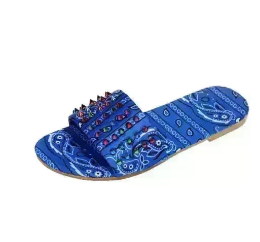Printed Toe Flat Rivet Casual Slippers - EX-STOCK CANADA