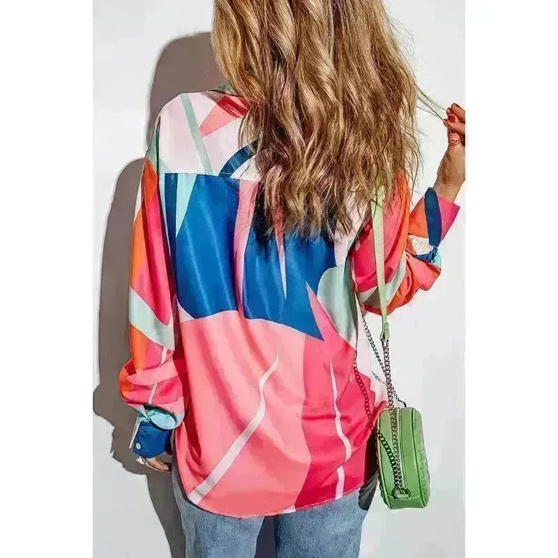 Printing Color Contrast Thin Long-sleeved Top For Women - EX-STOCK CANADA