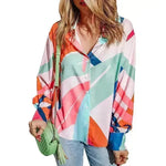 Printing Color Contrast Thin Long-sleeved Top For Women - EX-STOCK CANADA