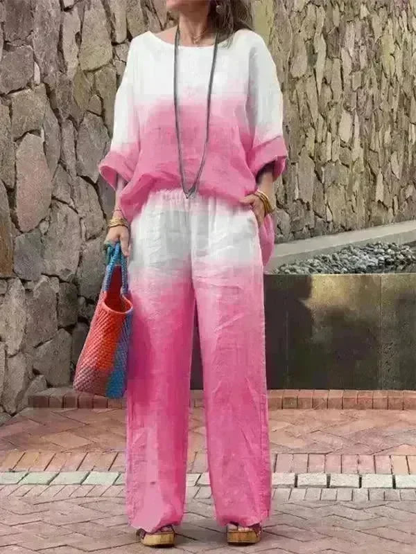 Product Women's Clothes Fashion Cotton Linen Gradient Two-piece Set - EX-STOCK CANADA
