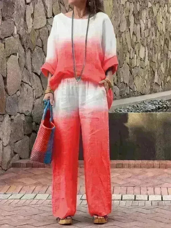 Product Women's Clothes Fashion Cotton Linen Gradient Two-piece Set - EX-STOCK CANADA