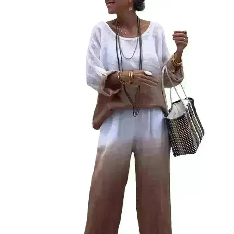 Product Women's Clothes Fashion Cotton Linen Gradient Two-piece Set - EX-STOCK CANADA